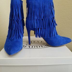 Steve Madden Cobalt Blue Fringe Suede Bootie
